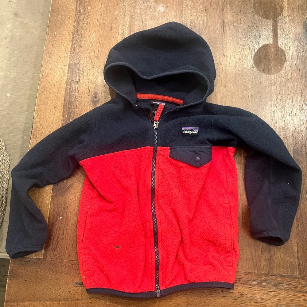 Patagonia Kids Hooded Fleece Jacket in Navy and Red